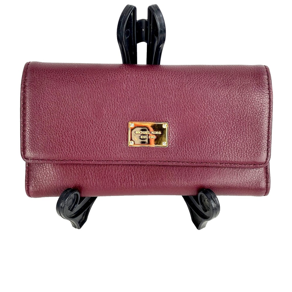 Michael Kors Lambskin Leather Wallet Magenta Trifold Clutch Logo Pockets Exc!